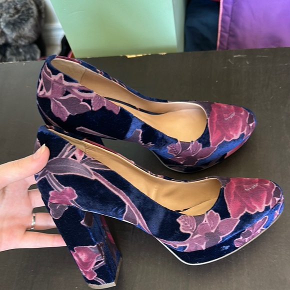 Call It Spring Shoes - Call It Spring Blue and Pink Floral Block Heel Pumps